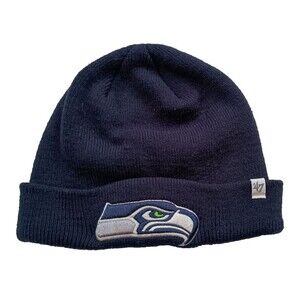 Authentic '47 Seattle Seahawks Basic Knit Dark Navy Raised Cuffed Beanie Hat